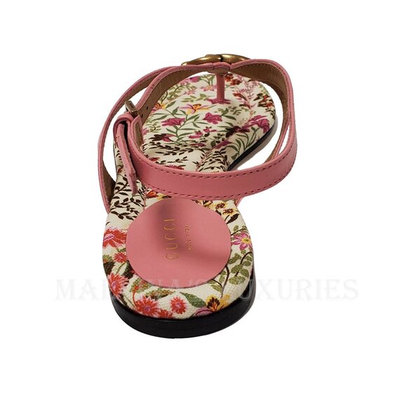 GUCCI SHOES DOUBLE G MARMONT LOGO LEATHER THONG FLORAL SOLE SANDAL sz 40 10 - Picture 9 of 16